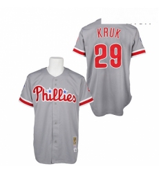 Mens Mitchell and Ness Philadelphia Phillies 29 John Kruk Replica Grey Throwback MLB Jersey