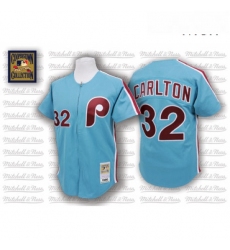 Mens Mitchell and Ness Philadelphia Phillies 32 Steve Carlton Authentic Blue Throwback MLB Jersey