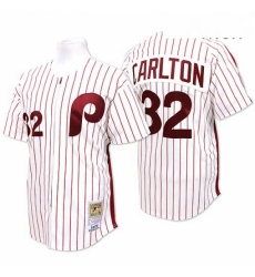 Mens Mitchell and Ness Philadelphia Phillies 32 Steve Carlton Authentic WhiteRed Strip Throwback MLB Jersey
