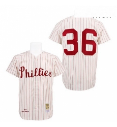 Mens Mitchell and Ness Philadelphia Phillies 36 Robin Roberts Authentic WhiteRed Strip Throwback MLB Jersey