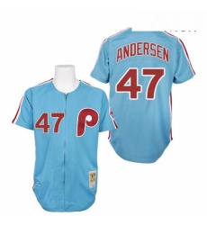 Mens Mitchell and Ness Philadelphia Phillies 47 Larry Andersen Replica Blue 1984 Throwback MLB Jersey
