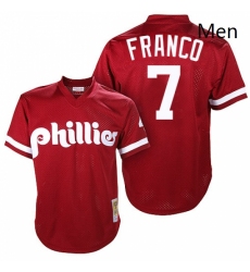 Mens Mitchell and Ness Philadelphia Phillies 7 Maikel Franco Replica Red Throwback MLB Jersey