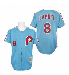Mens Mitchell and Ness Philadelphia Phillies 8 Juan Samuel Replica Blue 1984 Throwback MLB Jersey