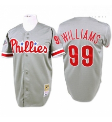 Mens Mitchell and Ness Philadelphia Phillies 99 Mitch Williams Authentic Grey Throwback MLB Jersey