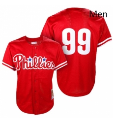 Mens Mitchell and Ness Philadelphia Phillies 99 Mitch Williams Authentic Red Throwback MLB Jersey