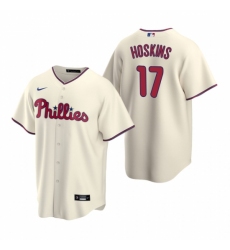 Mens Nike Philadelphia Phillies 17 Rhys Hoskins Cream Alternate Stitched Baseball Jersey