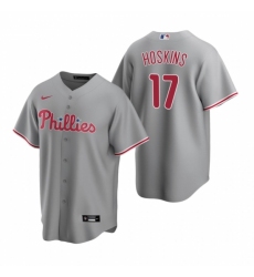 Mens Nike Philadelphia Phillies 17 Rhys Hoskins Gray Road Stitched Baseball Jersey