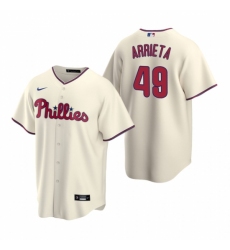 Mens Nike Philadelphia Phillies 49 Jake Arrieta Cream Alternate Stitched Baseball Jersey