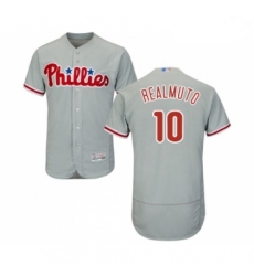 Mens Philadelphia Phillies 10 J T Realmuto Grey Road Flex Base Authentic Collection Baseball Jersey