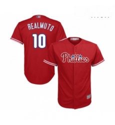 Mens Philadelphia Phillies 10 J T Realmuto Replica Red Alternate Cool Base Baseball Jersey 
