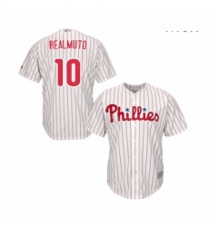 Mens Philadelphia Phillies 10 J T Realmuto Replica White Red Strip Home Cool Base Baseball Jersey 