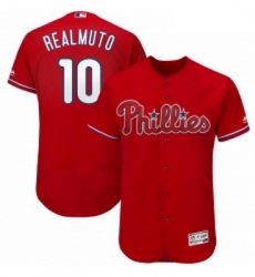 Mens Philadelphia Phillies 10 JT Realmuto Majestic Scarlet Alternate Flex Base Authentic Collection MLB Jersey
