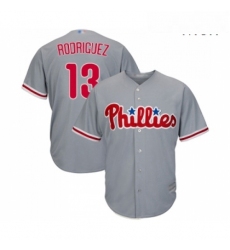 Mens Philadelphia Phillies 13 Sean Rodriguez Replica Grey Road Cool Base Baseball Jersey 