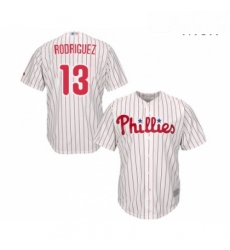 Mens Philadelphia Phillies 13 Sean Rodriguez Replica White Red Strip Home Cool Base Baseball Jersey 