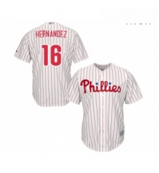 Mens Philadelphia Phillies 16 Cesar Hernandez Replica White Red Strip Home Cool Base Baseball Jersey 