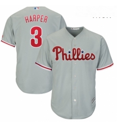 Mens Philadelphia Phillies 3 Bryce Harper Majestic Gray Official Cool Base Replica Player Jersey 
