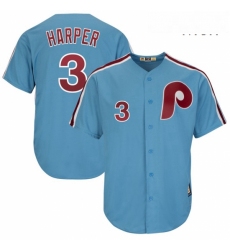 Mens Philadelphia Phillies 3 Bryce Harper Majestic Light Blue Cool Base Cooperstown Player Jersey 