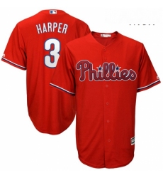 Mens Philadelphia Phillies 3 Bryce Harper Majestic Scarlet Official Cool Base RED Player Jersey 