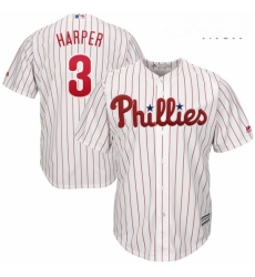 Mens Philadelphia Phillies 3 Bryce Harper Majestic WhiteRed Strip Home Official Cool Base Player 