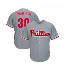 Mens Philadelphia Phillies 30 David Robertson Replica Grey Road Cool Base Baseball Jersey 