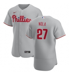 Philadelphia Phillies 27 Aaron Nola Men Nike Gray Road 2020 Authentic Player MLB Jersey