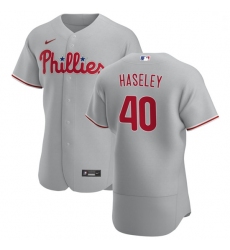 Philadelphia Phillies 40 Adam Haseley Men Nike Gray Road 2020 Authentic Player MLB Jersey