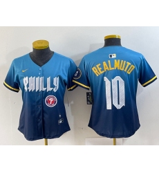 Women Philadelphia Phillies 10 J T  Realmuto Blue 2024 City Connect Limited Stitched Baseball Jersey 2