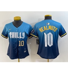 Women Philadelphia Phillies 10 J T  Realmuto Blue 2024 City Connect Limited Stitched Baseball Jersey 5