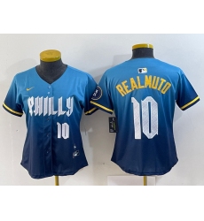 Women Philadelphia Phillies 10 J T  Realmuto Blue 2024 City Connect Limited Stitched Baseball Jersey 6