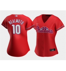 Women Philadelphia Phillies 10 J T  Realmuto Red Stitched Baseball Jersey