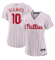 Women Philadelphia Phillies 10 J T  Realmuto White 2022 World Series Flex Base Stitched Baseball Jersey