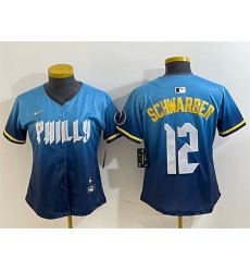 Women Philadelphia Phillies 12 Kyle Schwarber Blue 2024 City Connect Limited Stitched Baseball Jersey