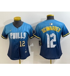 Women Philadelphia Phillies 12 Kyle Schwarber Blue 2024 City Connect Limited Stitched Jersey