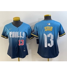 Women Philadelphia Phillies 13 Stub Blue 2024 City Connect Limited Stitched Baseball Jersey 1