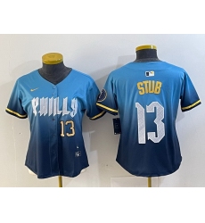 Women Philadelphia Phillies 13 Stub Blue 2024 City Connect Limited Stitched Baseball Jerseys 1