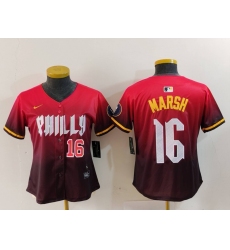 Women Philadelphia Phillies 16 Brandon Marsh Red 2024 City Connect Limited Stitched Baseball Jersey 2