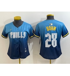 Women   Philadelphia Phillies 28 Alec Bohm Blue 2024 City Connect Limited Stitched Baseball Jersey 4