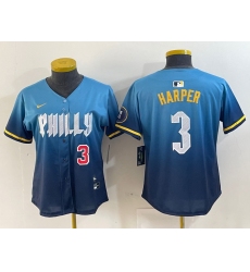 Women Philadelphia Phillies 3 Bryce Harper Blue 2024 City Connect Limited Stitched Jersey 3
