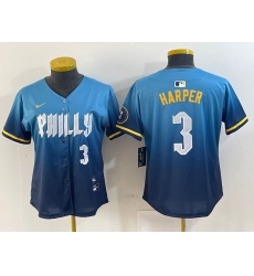 Women Philadelphia Phillies 3 Bryce Harper Blue 2024 City Connect Limited Stitched Jersey 6