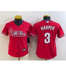 Women Philadelphia Phillies 3 Bryce Harper Red Stitched Baseball Jersey