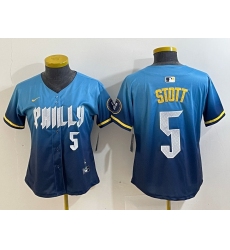 Women Philadelphia Phillies 5 Bryson Stott Blue 2024 City Connect Limited Stitched Baseball Jersey 6