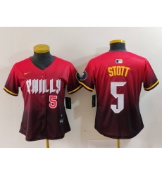 Women Philadelphia Phillies 5 Bryson Stott Red 2024 City Connect Limited Stitched Baseball Jersey 3