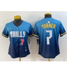 Women Philadelphia Phillies 7 Trea Turner Blue 2024 City Connect Limited Stitched Jersey 4