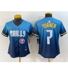 Women Philadelphia Phillies 7 Trea Turner Blue 2024 City Connect Limited Stitched Jersey 5