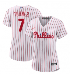 Women Philadelphia Phillies 7 Trea Turner White Stitched Baseball Jersey