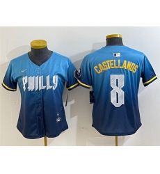 Women Philadelphia Phillies 8 Nick Castellanos Blue 2024 City Connect Limited Stitched Baseball Jersey