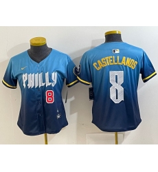 Women Philadelphia Phillies  8 Nick Castellanos Blue 2024 City Connect Limited Stitched Jersey 2