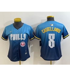 Women Philadelphia Phillies  8 Nick Castellanos Blue 2024 City Connect Limited Stitched Jersey