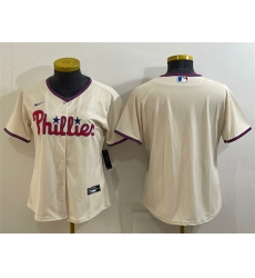 Women Philadelphia Phillies Blank Cream Cool Base Stitched Baseball Jersey
