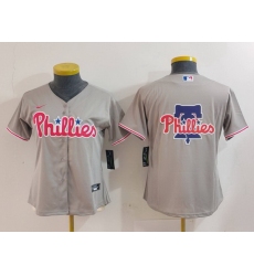 Women Philadelphia Phillies Grey Team Big Logo Cool Base Stitched Baseball Jersey